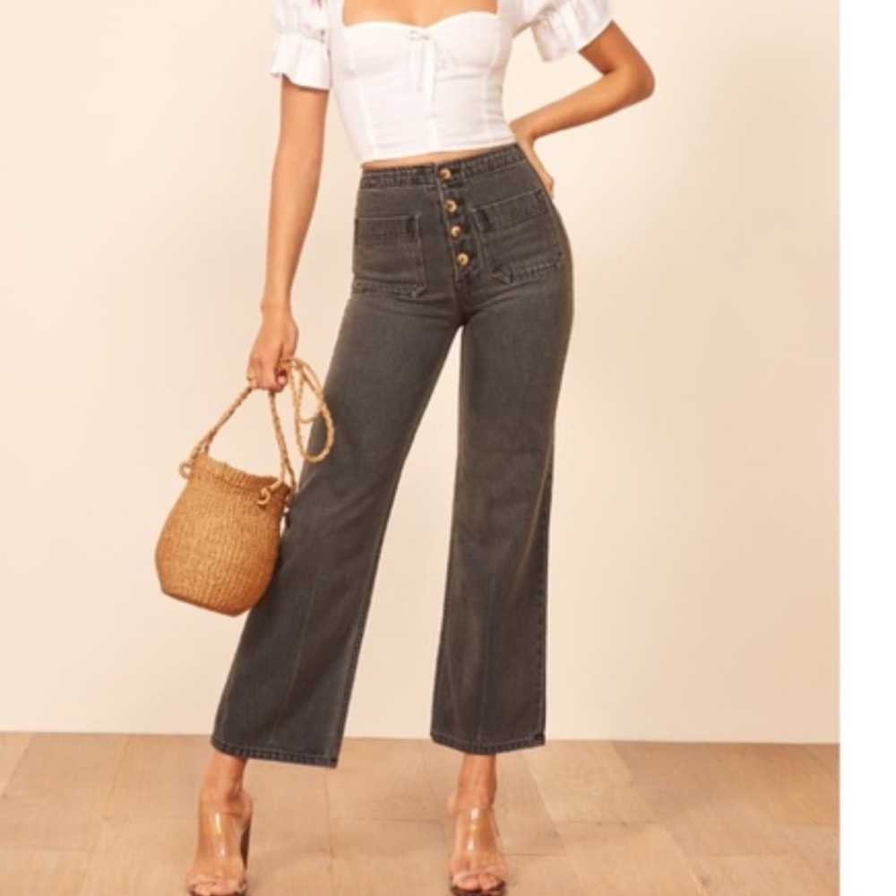 Reformation High-Rise Wide-Leg Jeans in Washed Black
